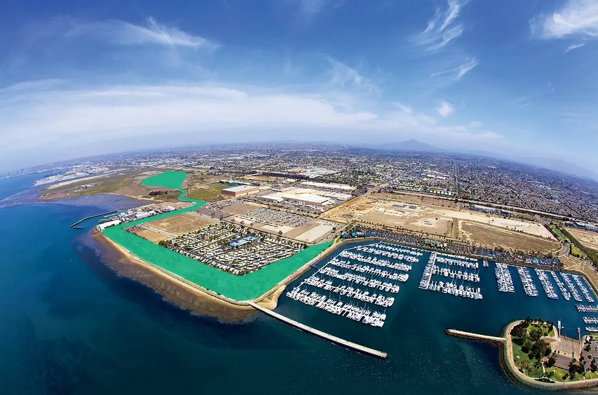 Chula Vista Bayfront as seen from the sky. Towing Chula Vista supports the entire bayfront.